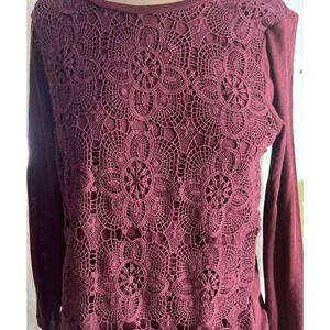 J. Crew crocheted front long sl top burgundy MED‎ whimsygoth witchy boho